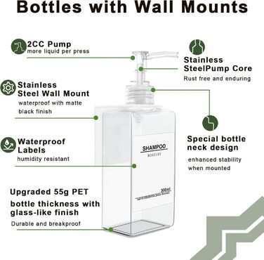 Настінний диспенсер для мила Roselee (3 шт.) - 500 мл, для душу, шампуню, пінського ванни. Без свердління, з етикеткою, підходить для ванної кімнати та кухні (прозорий)