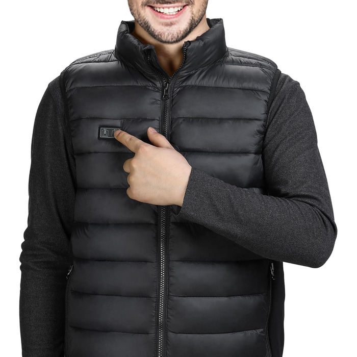 Лоовоко Гріюча жилетка для чоловіків з Powerbank 10000mAh, Легка терможилетка з 3 рівнями температури та 4 зонами нагріву, Пральна, для роботи на відкритому повітрі, мотоцикл, прогулянки та вигул собак (Чорний, XXL)