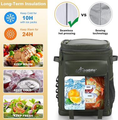 Рюкзак-холодильник Upeelife 30L з килимком для пікніка, водонепроникний, для кемпінгу та пікніків, зелений