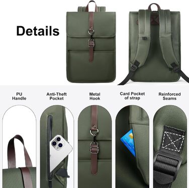 Рюкзак для ноутбука чоловічий/жіночий, з USB-портом, 15.6 дюймів, для подорожей, навчання, велосипеда (Зелений)