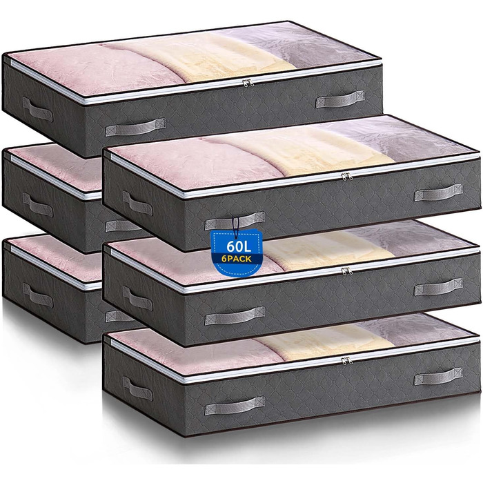Комод під ліжко Boic, 2 шт., 60 л, для зберігання постільної білизни та одягу, велика коробка з кришкою, складаний, для ковдр, подушок, білизни