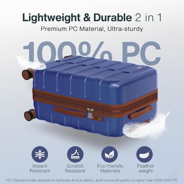 Чемодан VIPbox з жорсткою обшивкою, великий (75 см), розширюваний, легкий, з полікарбонату, з 3-річним сервісом, з TSA замком, 4 колеса, блакитний, M+XL (55+75 см)