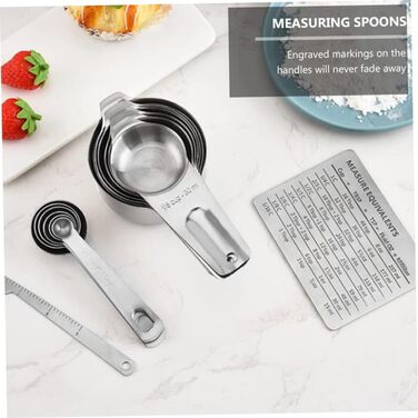 15 Measuring Spoon Conversion Table Kitchen Gadgets Bowls Measuring Cups for Baking Measuring Cup Set Portable Rice Spoon Kitchenware Stainless Steel Silver