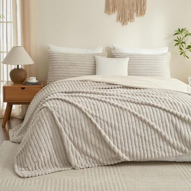 Плюшевий м'який плед Luofanfei 180x200, салатовий/бежевий, з ефектом 