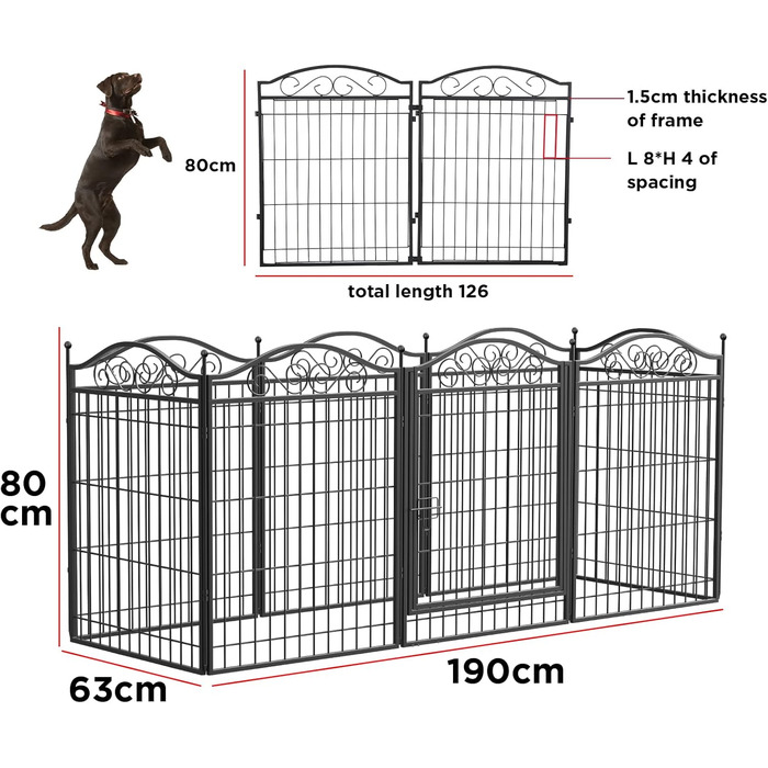 Летіжне полотно BingoPaw XXL для цуценят: міцний металевий забіг для собак, кроликів, котів, хом'яків (8 частин, 80 см)