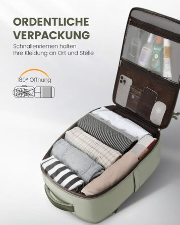 Рюкзак LOVEVOOK 40L для ручної поклажі, 17.3 дюйми, розширюваний, для подорожей та бізнесу (40x30x20cm, зелено-бежевий)