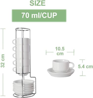 Набір чашок еспресо Sweejar Home з підставками, 6 шт., 70 мл, порцеляна, чорний, для кави, мокко, лате, чаю