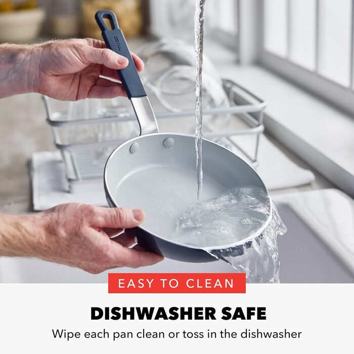 Набір кухонного посуду GreenPan x Bobby Flay 13 предметів: професійне алюмінієве покриття, антипригарне (PFAS-free), індукційні плити, силіконові ручки, безпечне для посудомийної машини та духовки, сірий (Графіт/Nature's Delight), блакитний Оксфорд