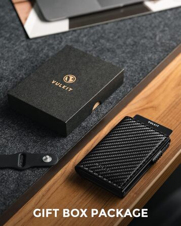 VULKIT Картхолдер Pop-up RFID захист. Шкіряний картник для 11 карток та купюр. Чорний карбон