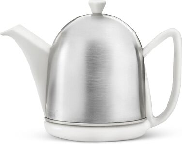 Bredemeijer small white ceramic teapot, 1.0 liter with stainless steel lid