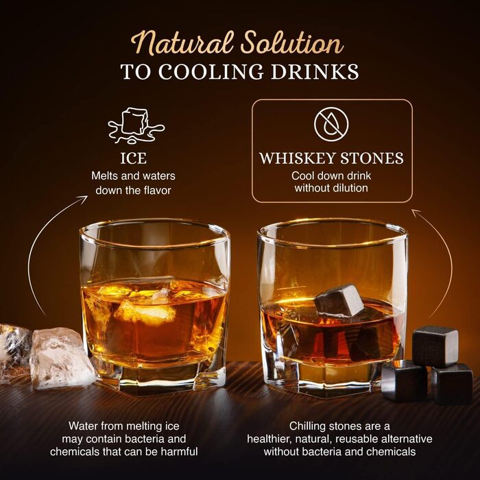 Подарунковий набір Whisky Steine Royal Reserve: кам'яні охолоджувачі для віскі, дерев'яне коричневе підношення для чоловіків, без розведення