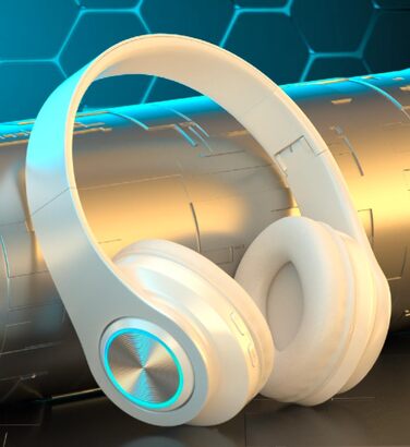 Бездротові Bluetooth навушники з LED підсвічуванням, складні, Bluetooth 5.0, радіус дії 10 м, стерео, мікрофон, зручні амбушюри (білі)