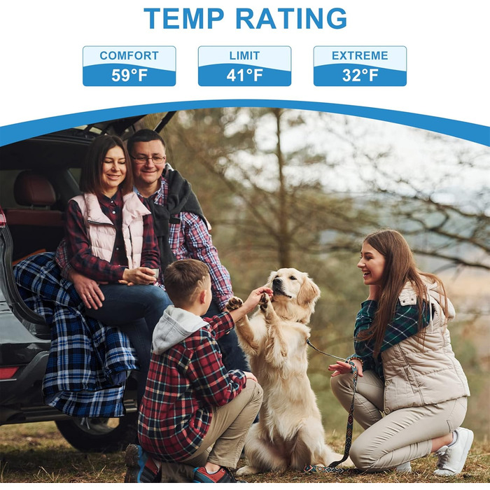 Cotton Flannel Double Sleeping Bag for Camping, Hiking, and Backpacking - Queen Size 2 Person Waterproof Sleeping Bag for Adults & Teens - Lightweight Blue/Blue