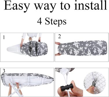 Чохол для гладильної дошки, 140 x 50 см, великий, з бавовняним покриттям, посилений, антибац. сірий квітковий, XXL