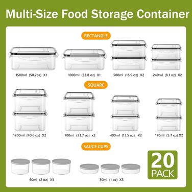 Набір контейнерів для зберігання продуктів 40 шт. з кришками, витіканнями, BPA-free, для кухні