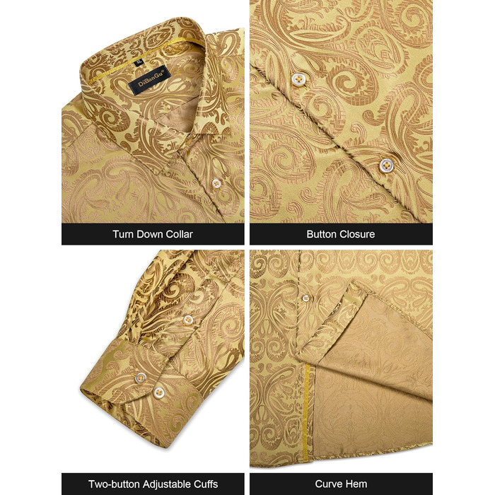 Краватка DiBanGu для чоловіків, шовкова краватка з нагрудною хустинкою, комплект для весілля, нагрудні хустинки, формальний стиль, універсальний розмір (3XL), колір шампань/золото