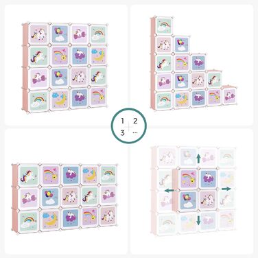 SONGMICS 16-Cube Storage Organizer with Doors - Kids Closet, Shoe Rack, Multi-Purpose - Pink