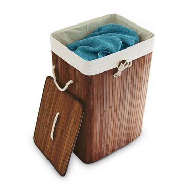Relaxdays Bamboo Laundry Basket, Square