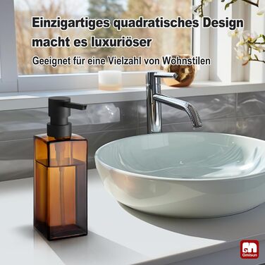 Диспенсер для мила GMISUN для ванної кімнати та кухні, 350 мл, чорний скляний, з піддоном та водонепроникними етикетками