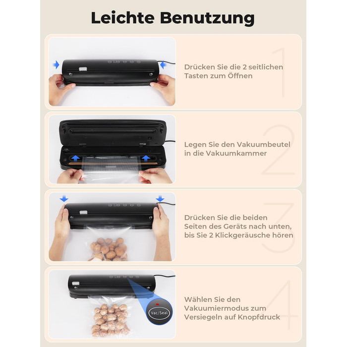 Вакуумний апарат 5 в 1: багатофункціональний вакууматор з вбудованим різаком, вакуумний пакувальник sous vide з 10 пакетами та шлангом, фольгозваріння для продуктів харчування