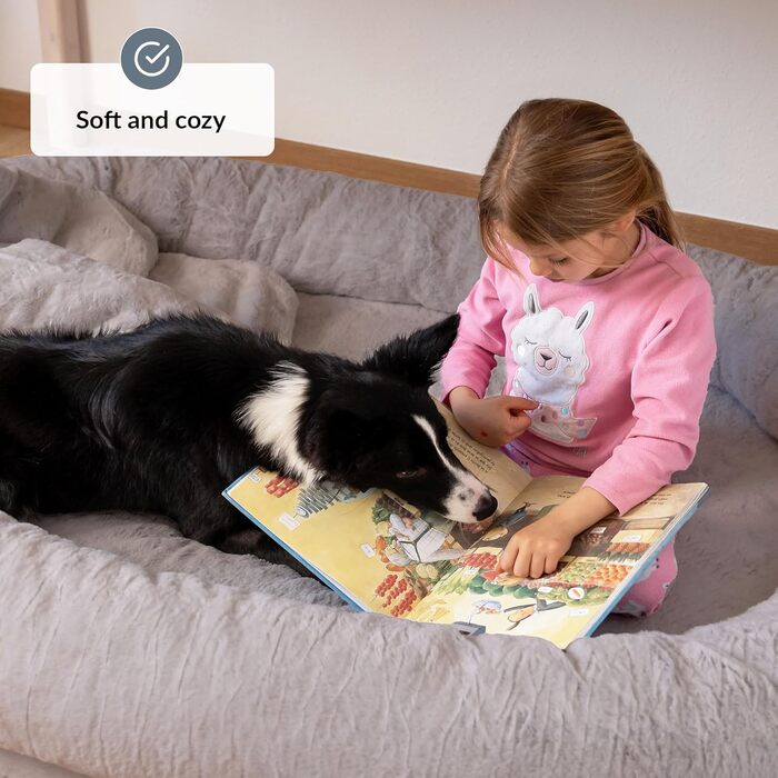 Dog Bed for Humans & Dogs | Giant Human Dog Bed for People | Warm & Comfortable Beanbag Bed | Dog Bed for People & Pets in Human Size | Blanket Included & Removable Cover | Grey