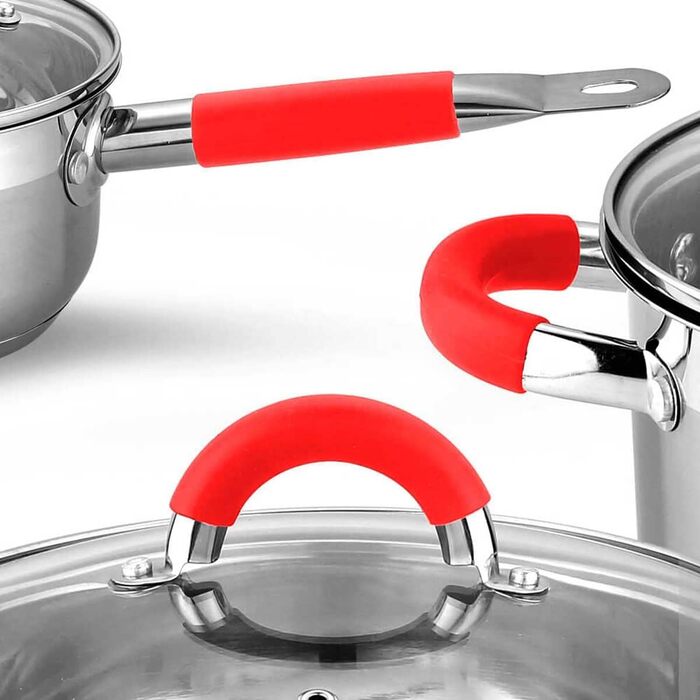Набір посуду Gridinlux Elite Chef Munich, 8 предметів, нержавіюча сталь, червоний, з кришками із загартованого скла, універсальний для всіх плит