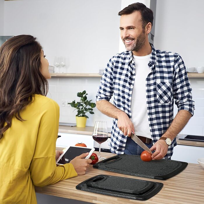 Набір дощок для нарізання з пластику з імітацією мармуру, з жолобками для соку та неслизькими ручками, 3 шт., BPA-Free, мармур, професійні, придатні для миття в посудомийній машині