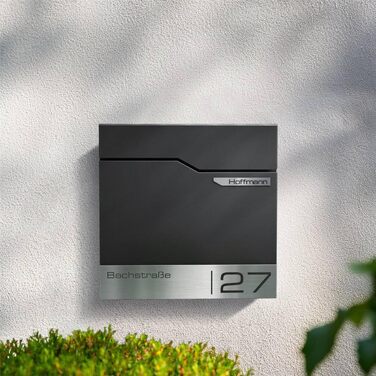 Поштовий ящик настінний Metzler Thobe з нержавіючої сталі та відділенням для преси, з іменним шильдиком, чорний