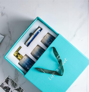 Набір аксесуарів для ванної кімнати GIBZ: мильниця, тримач для зубних щіток, дозатор мила, стаканчик. Кераміка, блакитний колір