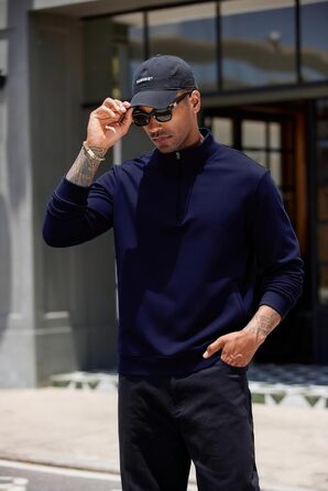 Світшот PINSPARK чоловічий з ¼ блискавкою, довгим рукавом, без капюшона, темно-синій (Navy Blau), 3XL