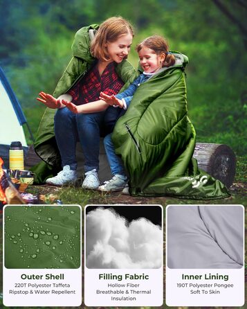 3-4 Season Sleeping Bag - Waterproof Camping Sleeping Bag for Adults - 220x84cm, 1.9KG