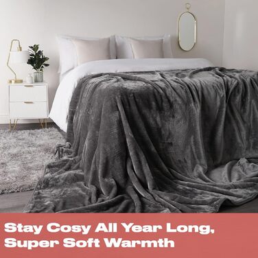 Теплий пухнастий плед DREAMSCENE з штучного хутра, антрацит, 200 x 240 см