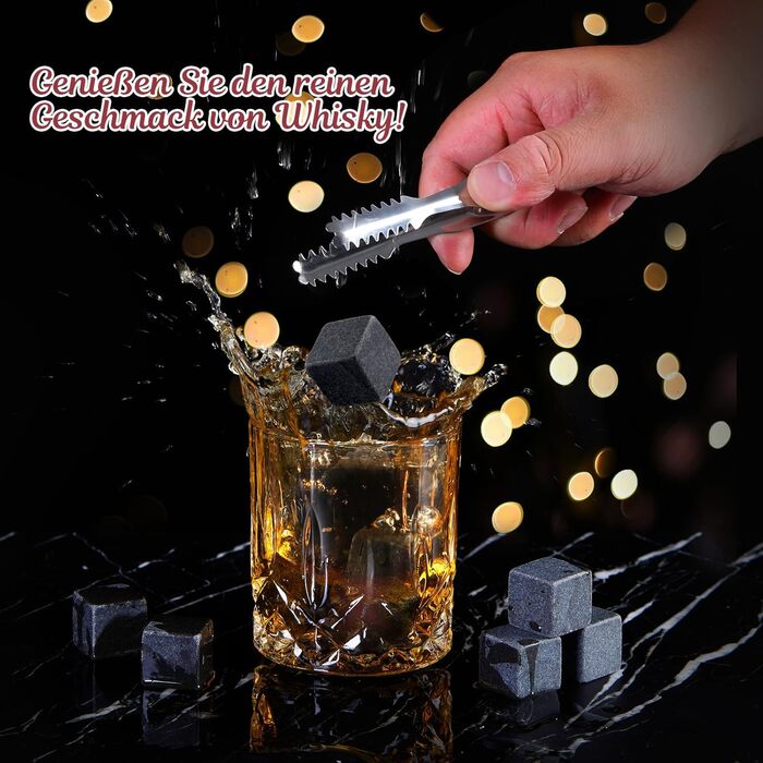 Набір склянок для віскі, подарунковий набір для чоловіків (2 склянки + 8 кеглів, що повторно використовуються + аксесуари), подарунок на день народження, подарунок на Різдво для чоловіків