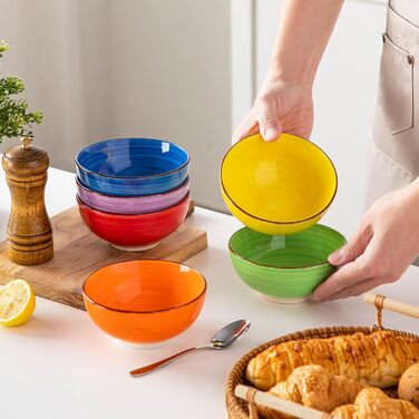 Vancasso Dessert Bowls, Stoneware, BONITA 6-Piece Bowl Set, 12Oz Salad Bowl, Bowl Set, Ice Cream Bowls, Ceramic Dipping Bowls, Colorful