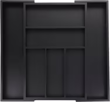 Relaxdays Extendable Cutlery Box, Bamboo, HBT: 5 x 30.5-49 x 46 cm, 5-7 Compartments, Cutlery Insert for Drawers, Black, 1 Piece