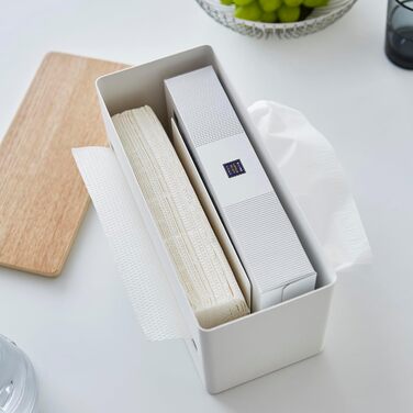 Yamazaki 4766 RIN Double-Sided Tissue Box, white, steel/plywood, minimalist, 26 x 11 x 14 cm