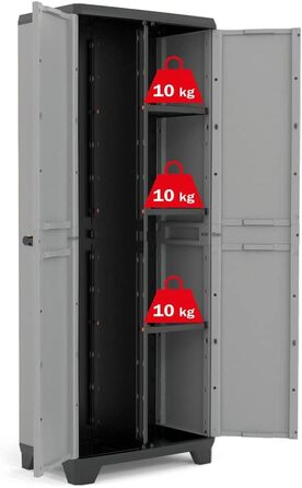 Keter Stilo Plastic Cabinet, tall, WxDxH: 68x39x173cm, gray/black/red, including 3 adjustable shelves (max. load capacity of 15kg each) (Industrial)