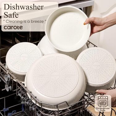 Набір посуду CAROTE 19 предметів, антипригарне покриття, набір каструль та сковорідок, для плити та духовки, економія місця, набір посуду з антипригарним покриттям (кремовий)