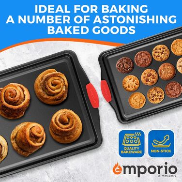 Набір форм для випічки Emporio Kitchen – антипригарне покриття, набір форм для випічки з вуглецевої сталі з силіконовими ручками, без PFOA, PFOS, PTFE, рецептурна книга в комплекті, деко для випікання (чорний, набір з 3 шт.)