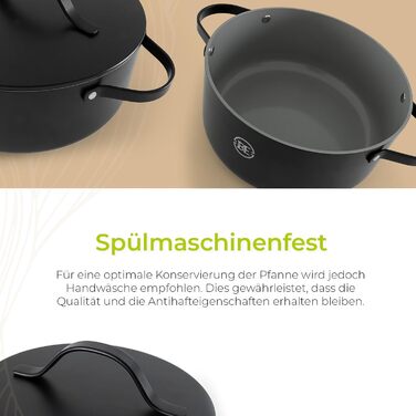 Каструля Be Living Essential з кришкою, 24 см, 4 л, антипригарне покриття Keramik Antihaft, для індукційних плит, без PTFE та PFOA, чорна