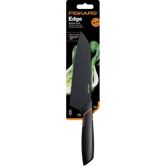 Ніж Santoku Fiskars Design 17 см, дерев'яна ручка (береза), чорний, 1003099