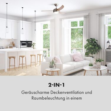 Вентилятор стельовий Klarstein El Paso 2-в-1 з підсвічуванням, діаметр 132 см, 3 лопаті, продуктивність 10344 м³/год, 3 швидкості, дизайн темне дубове дерево (клен)