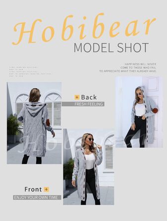 Кардиган жіночий HOBIBEAR Casual Oversized, теплий в'язаний, сірий, з V-подібним вирізом