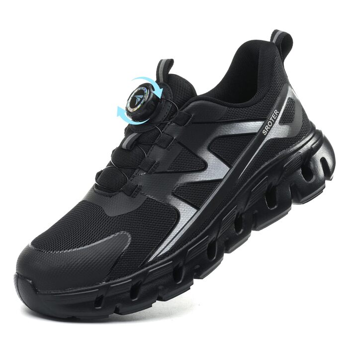 Черевики безпеки унісекс, легкі, спортивні, дихаючі, шнурки/крутильний замок, сталевий підносок, антиковзаючі, 43 EU, чорні