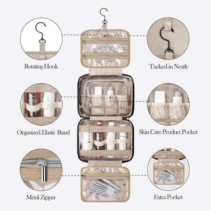 Складана дорожня косметичка IDEATECH, водонепроникна, для чоловіків та жінок, з петлею для підвішування (251-чорний)