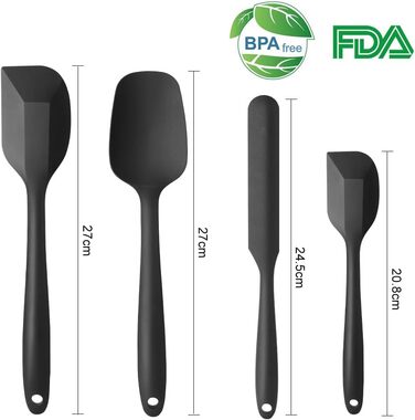 Набір силіконових шпателів Vicloon (4 шт.) для випічки та приготування їжі. Стійкі до високих температур (500°F), гнучкі, антипригарні. Чорний колір.