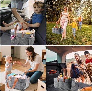 Фетрова сумка-кошик, 16л, з відділеннями, складана, міцна, сіра, 38x23x18 см. Ідеальна для пікніків, покупок та транспортування дров.