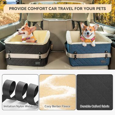 PETSFIT Автокрісло для собак, підняте на 12.5 см, для собак до 12 кг, чорний колір, знімний плюшевий чохол, безпечне кріплення