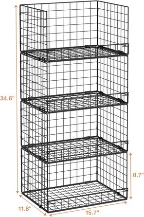 4-Tier Stackable Closet Organizer and Storage Shelves, Clothes Rack, Organizer, Basket Bins, Foldable Sweater Storage for Closet Organizer System, Black (patent pending)