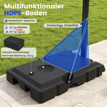 COSTWAY Adjustable Height Basketball Hoop System - Outdoor Mobile Basketball Stand with Wheels & Weight Bag (225-305cm)
